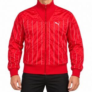 Puma 90’s Red & White Pinstripe Track Jacket # 10 | Size Medium